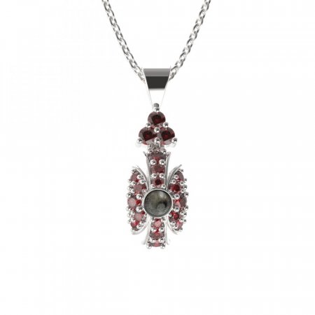 BG přívěs s přírodní perlou 537-87 - Kov: Stříbro 925 - ruthenium, Kámen: Granát a tahiti perla