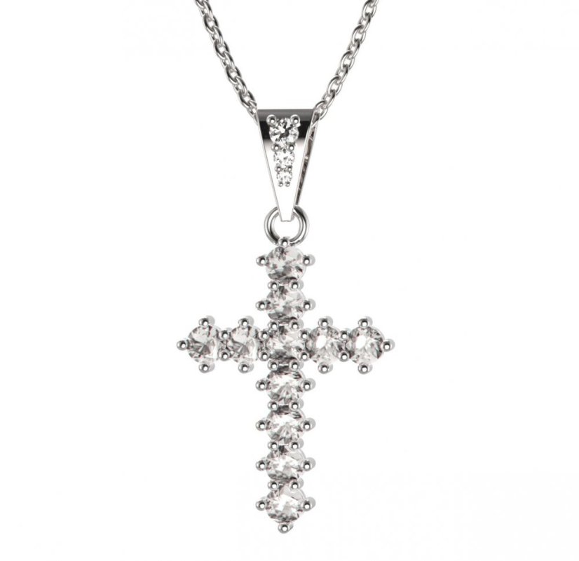 Zlatý přívěsek křížek s diamantem, bílé zlato 585 – 258 (ZD442582)