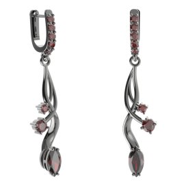 BG náušnice s centrálním oválným kamenem 483-P93 Stříbro 925 - ruthenium (30-90dní) Granát