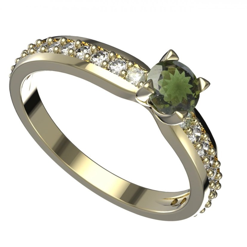BG zlatý prsten s vltavínem 1123 Žluté zlato - 585 Vltavín a diamant