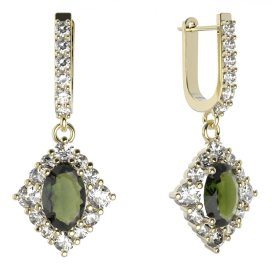 BG náušnice vsazený granát hvězdicový brus 466-94 Stříbro 925 - pozlacené Vltavín a kubický zirkon