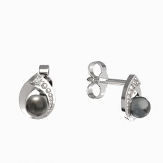 BeKid dětské náušnice 1242 s černou perlou Bílé zlato - 585 Diamant