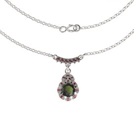 BG náhrdelník 991 Stříbro 925 - rhodium Vltavín a granát