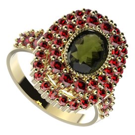 BG prsten 251-X oválného tvaru Stříbro 925 - pozlacené Vltavín a granát