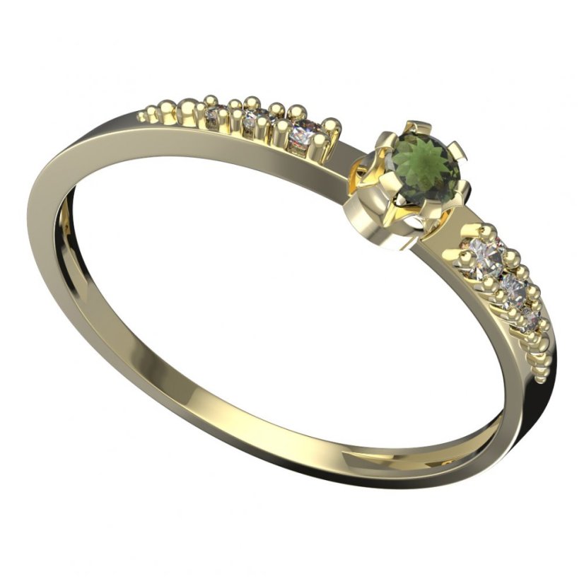 BG vltavínový prsten 553D Žluté zlato - 585 Vltavín a diamant
