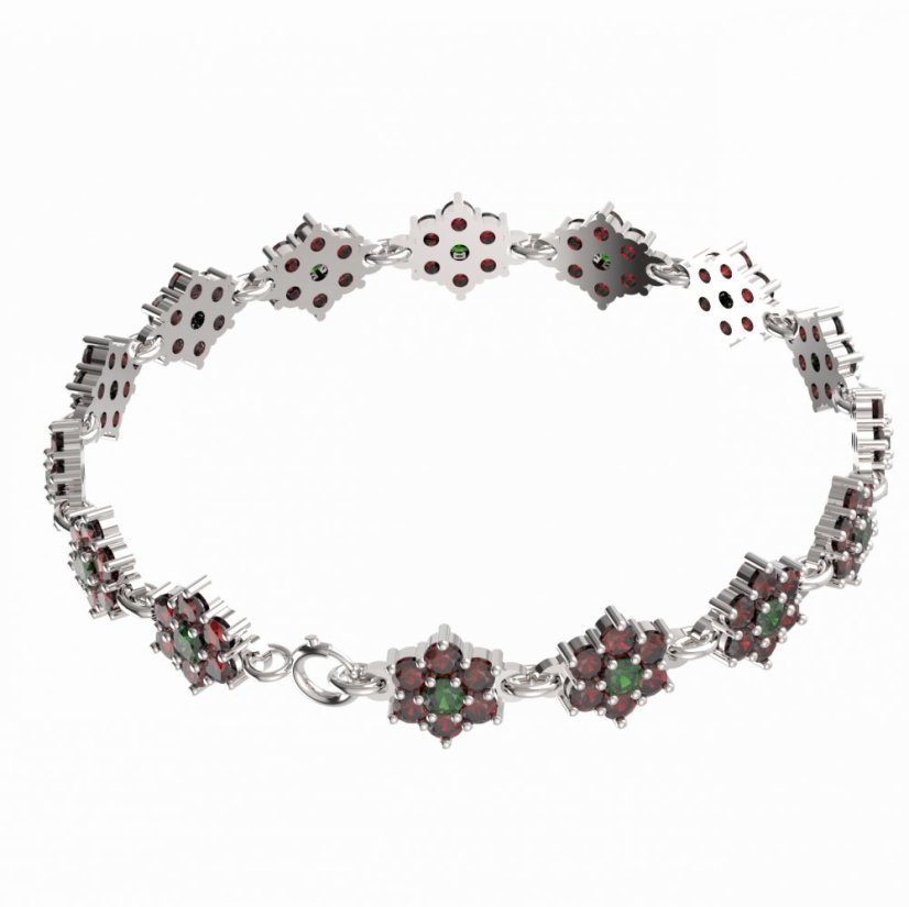 BG náramek 157 Stříbro 925 - rhodium Vltavín a granát
