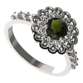 BG prsten 463-Z kulatého tvaru Stříbro 925 - rhodium Vltavín a kubický zirkon
