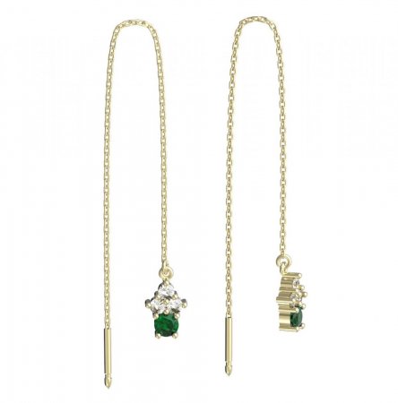 BeKid, Gold kids earrings -159 - Switching on: Chain 9 cm, Metal: Yellow gold 585, Stone: Green cubic zircon