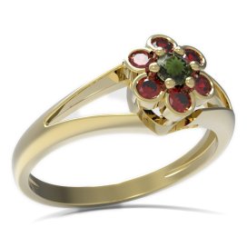 BG prsten kulatý kámen 518-V Žluté zlato - 585 Vltavín a granát