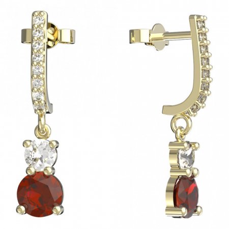 BeKid, Gold kids earrings -857 - Switching on: Pendant hanger, Metal: Yellow gold 585, Stone: Red cubic zircon