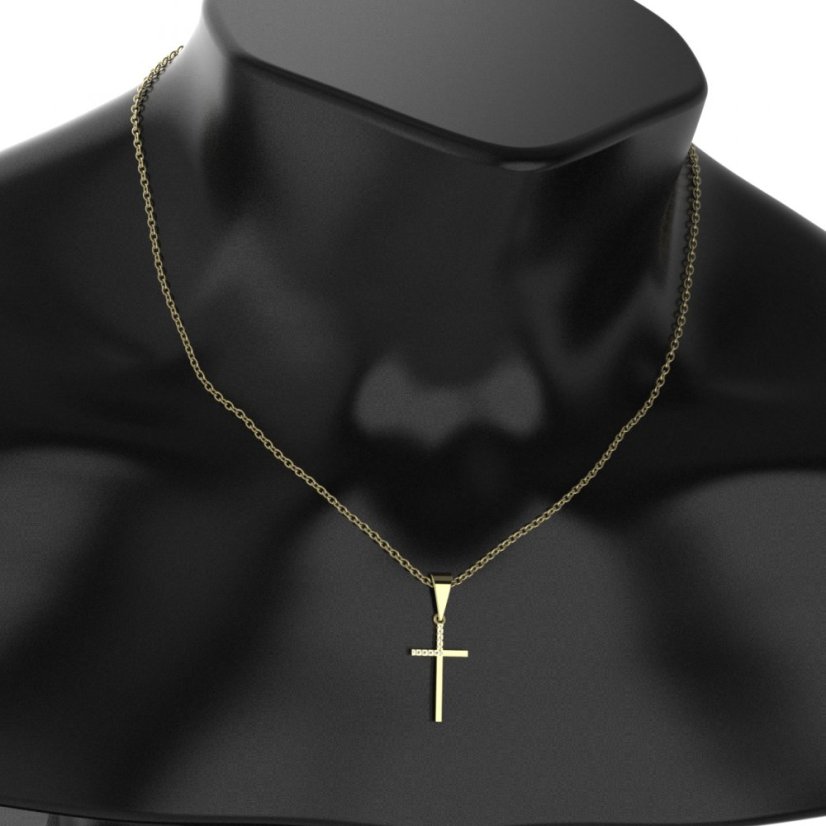 BG zlatý přívěšek křížek 1166 Žluté zlato - 585 Zelený kubický zirkon