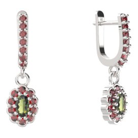 BG  náušnice 455-84 oválné Stříbro 925 - rhodium Vltavín a granát