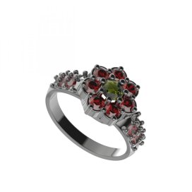 BG prsten 456-X kulatého tvaru Stříbro 925 - ruthenium (30-90dní) Vltavín a granát