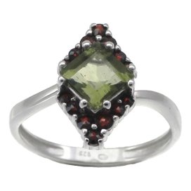 BG prsten vsazeny kameny:český granát  427 Bílé zlato - 585 Vltavín a granát