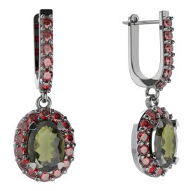 BG  náušnice 728 Stříbro 925 - ruthenium (30-90dní) Vltavín a granát