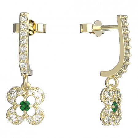 BeKid, Gold kids earrings -830 - Switching on: Pendant hanger, Metal: Yellow gold 585, Stone: Green cubic zircon