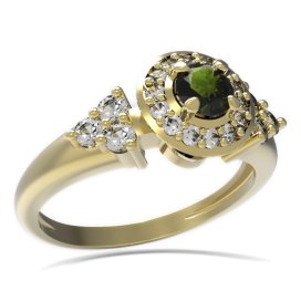 BG prsten s kulatým kamenem 541-U Stříbro 925 - pozlacené Vltavín a  kubický zirkon