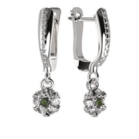 BG vltavínové náušnice 879 Bílé zlato - 585 Vltavín a kubický zirkon