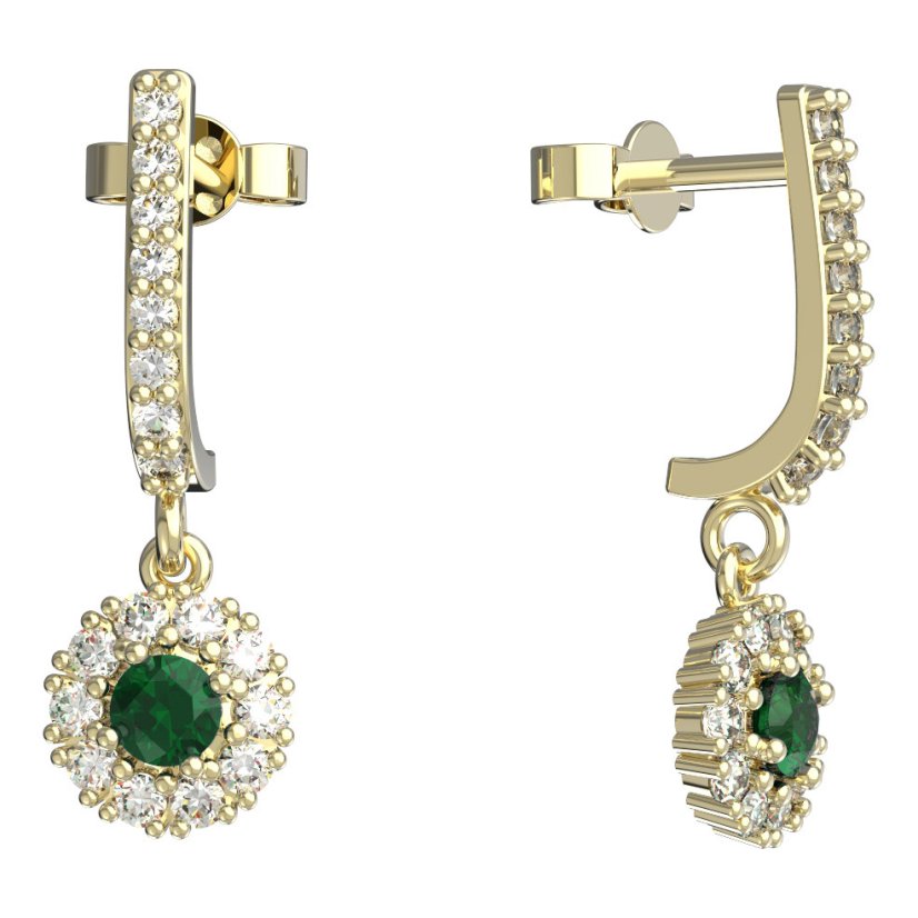 BeKid dětské náušnice kytička 851 Žluté zlato - 585 Zelený kubický zirkon