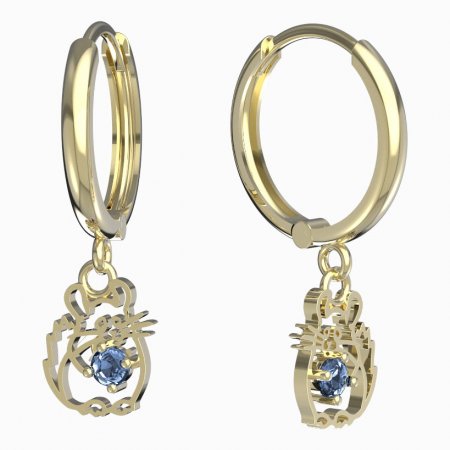 BeKid, Gold kids earrings -1192 - Switching on: Circles 15 mm, Metal: Yellow gold 585, Stone: Light blue cubic zircon