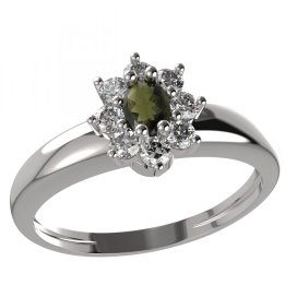 BG prsten s oválným kamenem 627-I Stříbro 925 - rhodium Vltavín a kubický zirkon