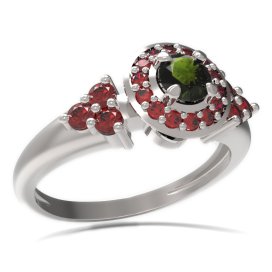 BG prsten s kulatým kamenem 541-U Bílé zlato - 585 Vltavín a granát