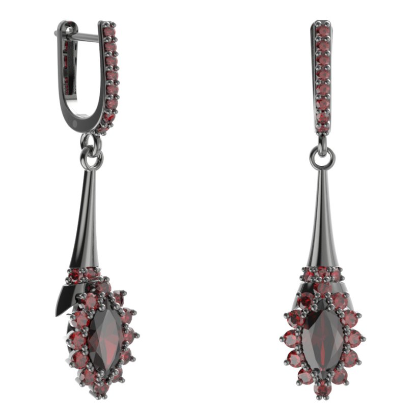 Stříbrné náušnice s českým granátem, ruthenium, anglické zapínání – 504-C91