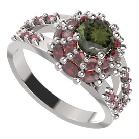 BG prsten kulatý 751-Y Stříbro 925 - rhodium Vltavín a granát