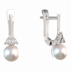 BG zlaté náušnice 882 s perlou Bílé zlato - 585 Diamant