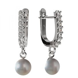 BG zlaté náušnice 1291 s bílou perlou Bílé zlato - 585 Diamant a perla