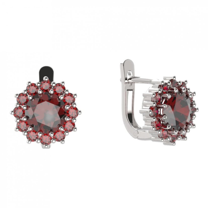BG náušnice kulatého tvaru 098-07 Stříbro 925 - rhodium Granát