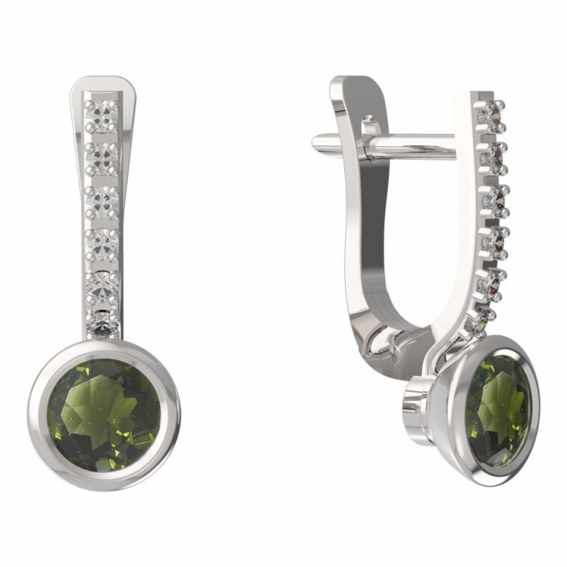 BG vltavínové náušnice 557 Bílé zlato - 585 Vltavín a diamant
