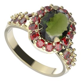 BG prstýnek 728 Stříbro 925 - pozlacené Vltavín a granát