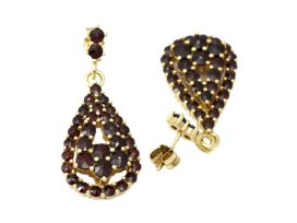 BG náušnice vsazený granát hvězdicový brus  063 Žluté zlato - 585 Granát