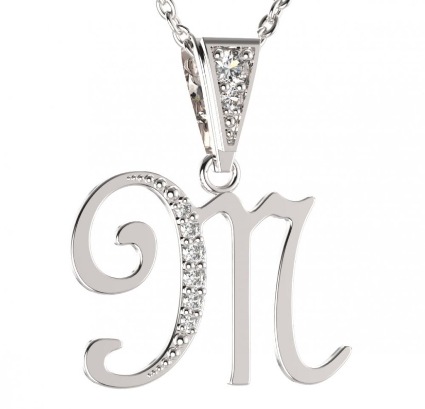 BG zlatý přívěsek písmenko M - 1222 Bílé zlato - 585 Diamant