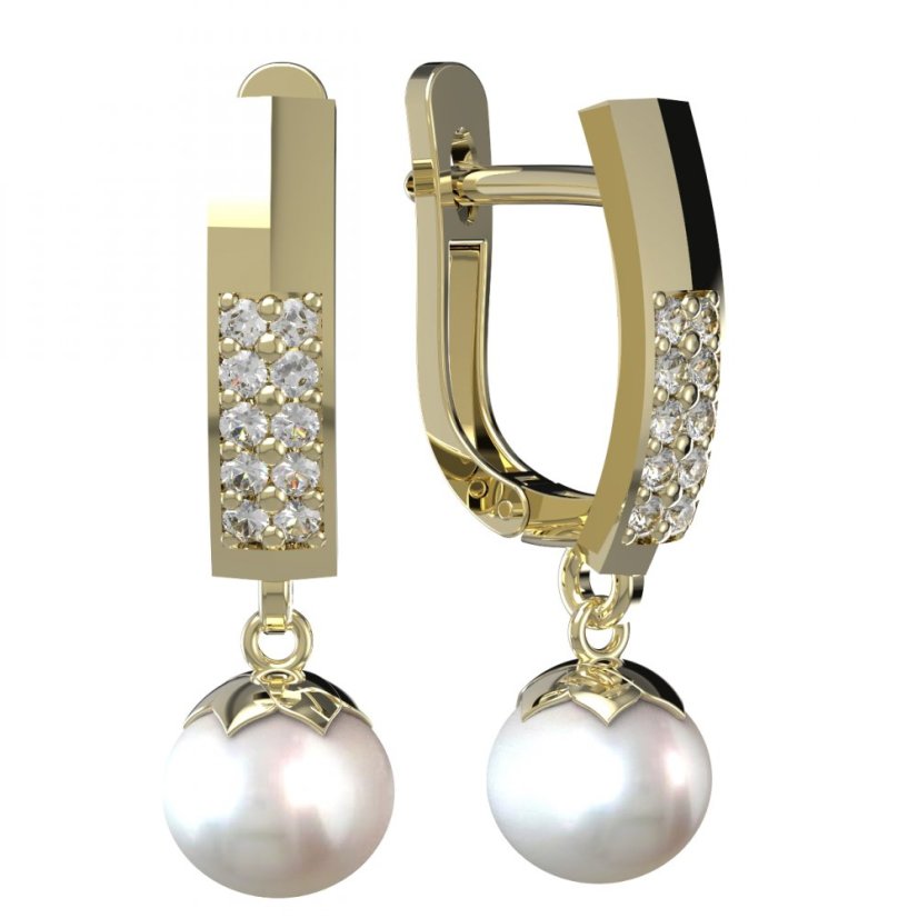 BG zlaté náušnice 561 s bílou perlou Žluté zlato - 585 Diamant a perla