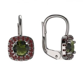 BG náušnice s přírodním granátem nebo vltavínem 1481 Bílé zlato - 585 Vltavín a granát