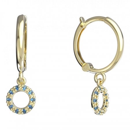 BeKid, Gold kids earrings -836 - Switching on: Circles 12 mm, Metal: Yellow gold 585, Stone: Dark blue cubic zircon