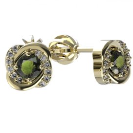 BG náušnice s přírodním granátem nebo vltavínem 1485 Stříbro 925 - pozlacené Vltavín a  kubický zirkon