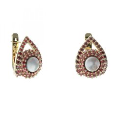 BG náušnice s přírodní perlou 540-90 Žluté zlato - 585 Granát a perla