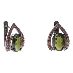 BG náušnice s centrálním oválným kamenem 493-90 Stříbro 925 - ruthenium (30-90dní) Vltavín a granát