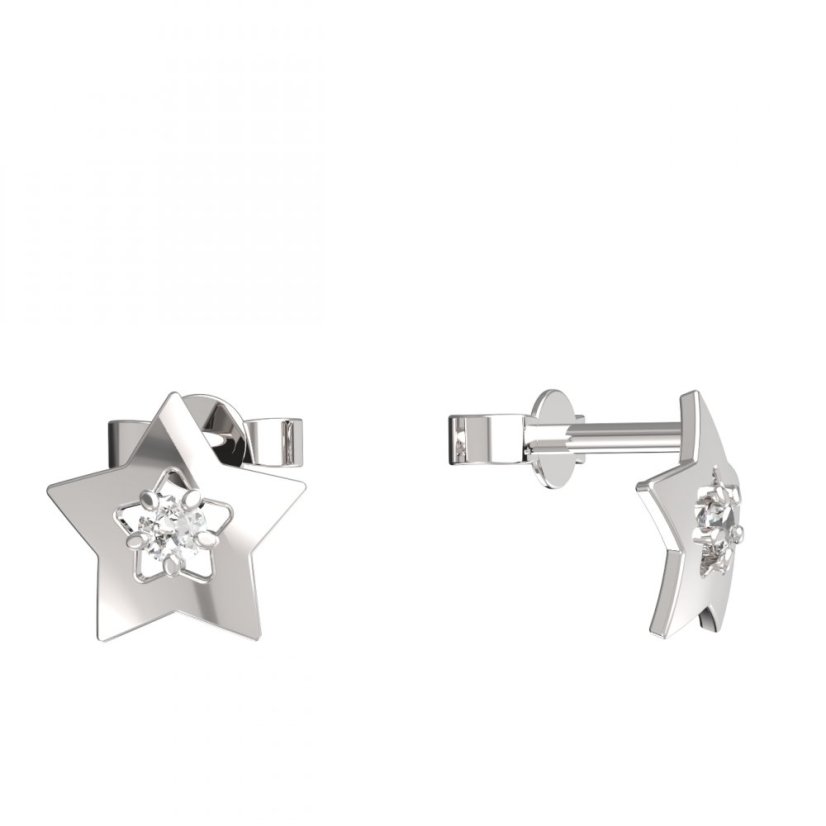 BG zlaté náušnice hvězdička 824 Bílé zlato - 585 Diamant