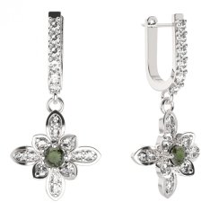 BG květ náušnice 404-94 Stříbro 925 - rhodium Vltavín a  kubický zirkon