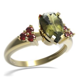 BG prsten s kapkovitým kamenem 494-U Žluté zlato - 585 Vltavín a granát