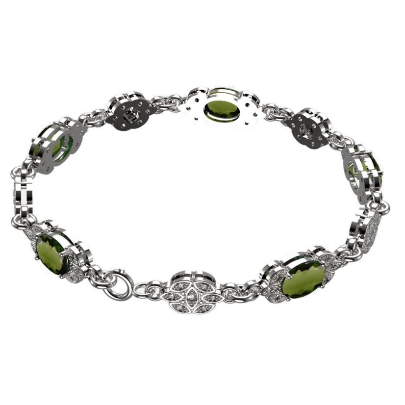 BG náramek vsazený český granát  961+ Stříbro 925 - rhodium Vltavín a  kubický zirkon