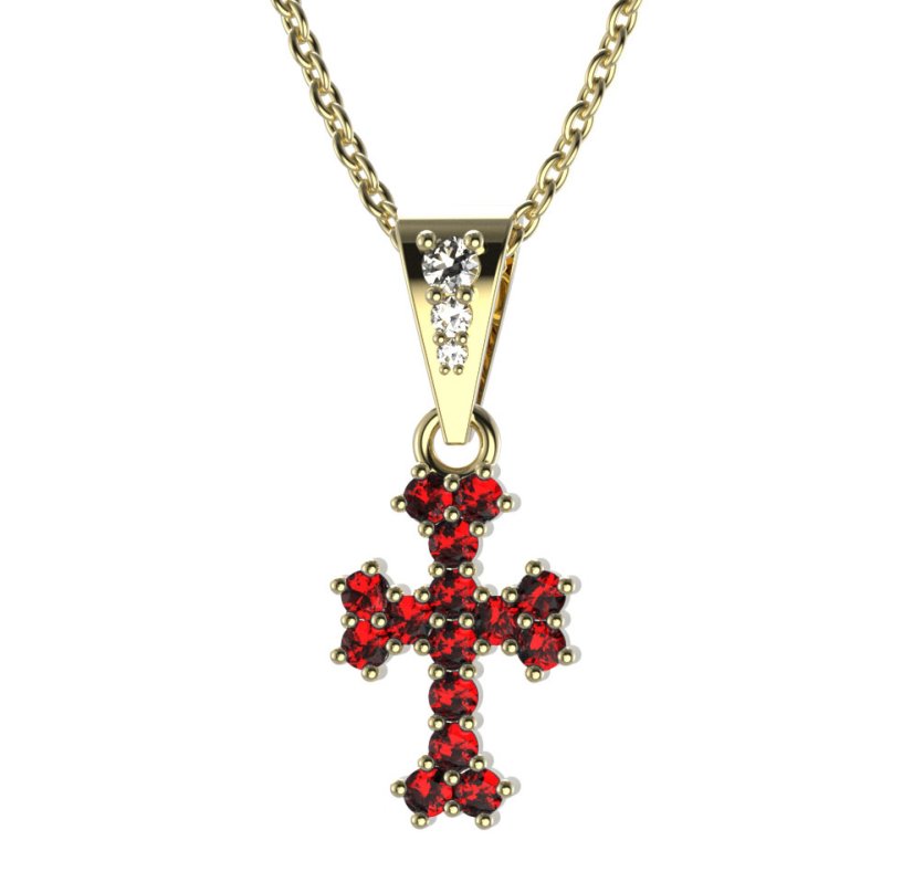 Zlatý přívěsek křížek s červeným zirkonem, žluté zlato 585 – 267 (ZI342672)
