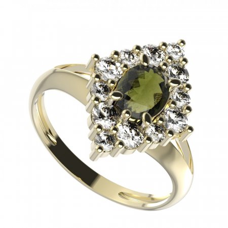 BG prsten oválný 422-V - Kov: Bílé zlato 585, Kámen: Vltavín a granát