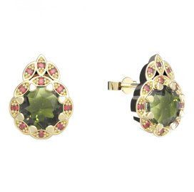 BG náušnice kulaté  991-03 Stříbro 925 - pozlacené Vltavín a granát