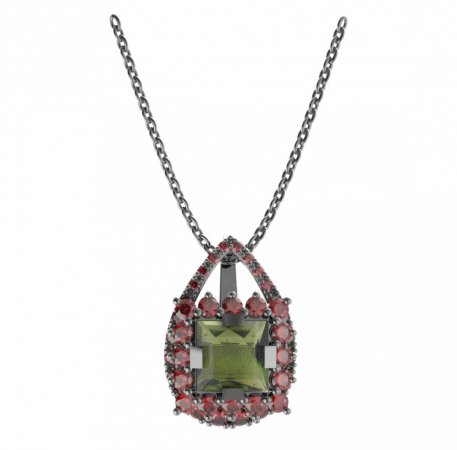 BG pendant square stone 499-90 - Metal: Silver 925 - rhodium, Stone: Garnet