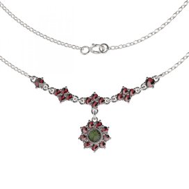 BG náhrdelník 233 Bílé zlato - 585 Vltavín a granát